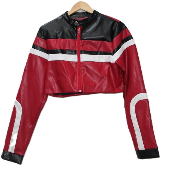 Women's Faux Leather Racer Jacket - Picture 1 of 2